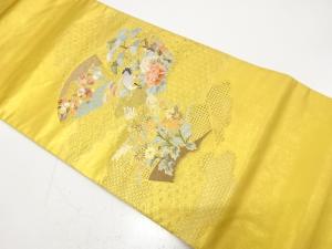 本金　汕頭蘇州刺繍　地紙に鶴・草花模様　袋帯